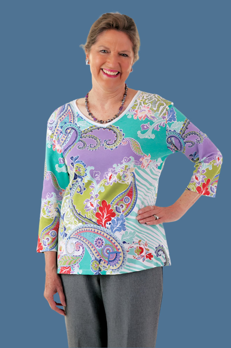 Block Print Knit Top