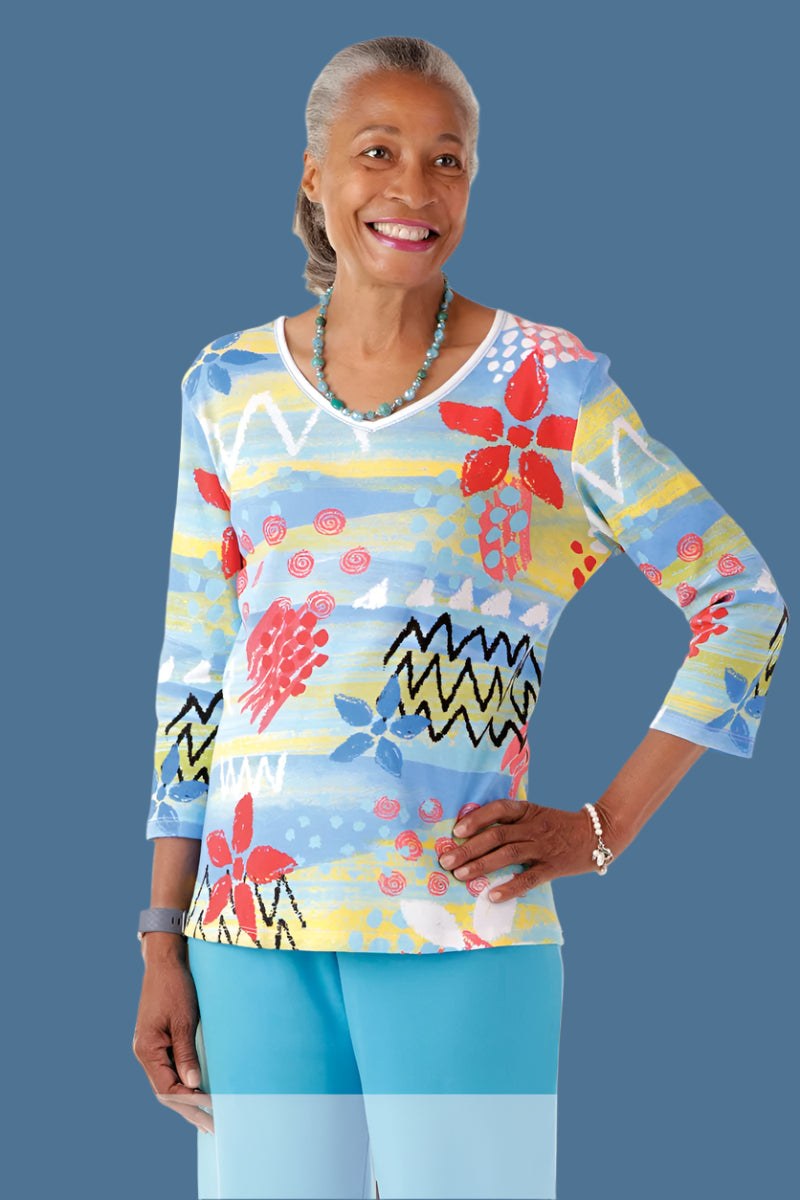 Block Print Knit Top